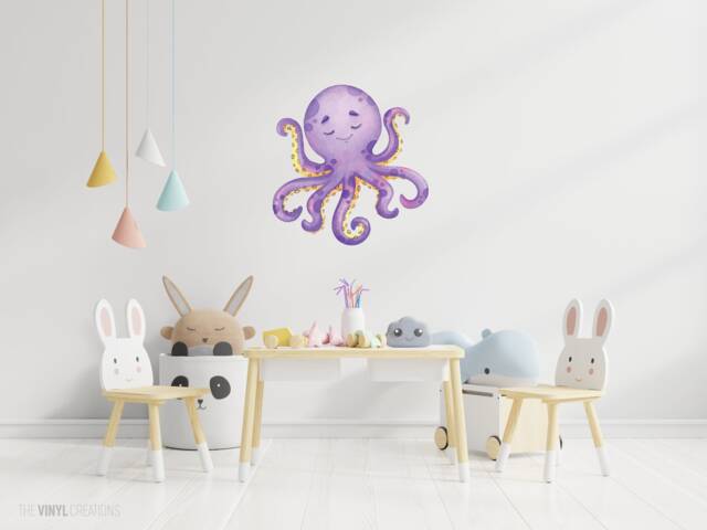 Octopus Wall Decal - Ocean Art Watercolour Sea Animal Sticker Nautical Theme Playroom Children's Bedroom Decor Life - image 1