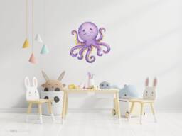 Octopus Wall Decal - Ocean Art Watercolour Sea Animal Sticker Nautical Theme Playroom Children's Bedroom Decor Life - thumbnail 1