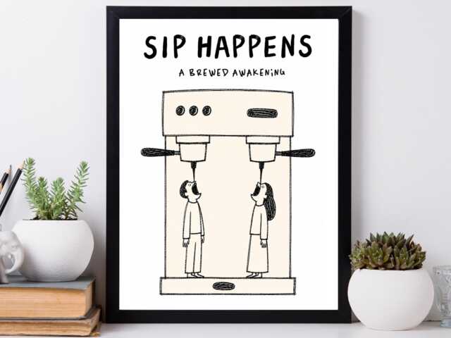 A Brewed Awakening - Kitchen Funny Wall Print Gift Idea Bespoke Poster A5 A4 A3 Framed Or Unframed - image 1