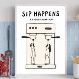 A Brewed Awakening - Kitchen Funny Wall Print Gift Idea Bespoke Poster A5 A4 A3 Framed Or Unframed - thumbnail 2