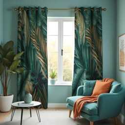 Dark Tropical Curtains With Green Leaves, Custom Jungle Print Drapes, Botanical Window Panels For Living Room Or Bedroom - thumbnail 2