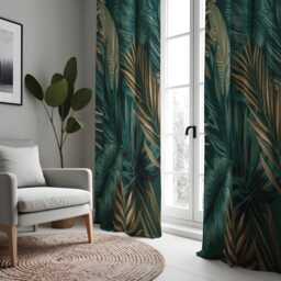Dark Tropical Curtains With Green Leaves, Custom Jungle Print Drapes, Botanical Window Panels For Living Room Or Bedroom - thumbnail 4