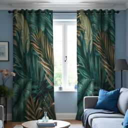 Dark Tropical Curtains With Green Leaves, Custom Jungle Print Drapes, Botanical Window Panels For Living Room Or Bedroom - thumbnail 3