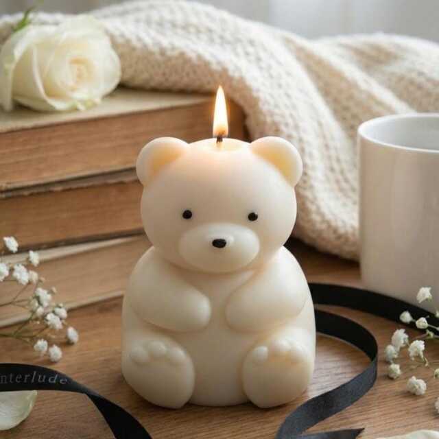 Teddy Bear Candle - Shaped Sculptural Soy Wax Cute Home Decor Handmade Decorative Gift Idea - image 1