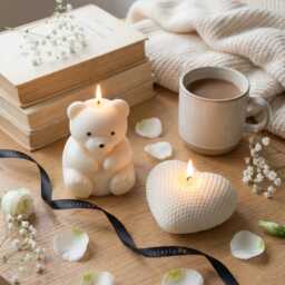 Teddy Bear Candle - Shaped Sculptural Soy Wax Cute Home Decor Handmade Decorative Gift Idea - thumbnail 3