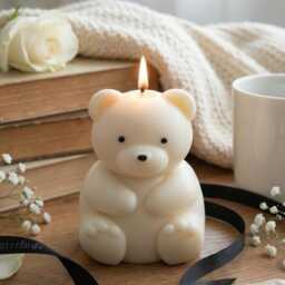 Teddy Bear Candle - Shaped Sculptural Soy Wax Cute Home Decor Handmade Decorative Gift Idea - thumbnail 1