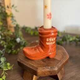 Brown Cowboy Boot Candle Holder With Taper Candle, Free UK Postage - thumbnail 3