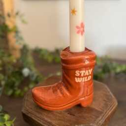 Brown Cowboy Boot Candle Holder With Taper Candle, Free UK Postage - thumbnail 2