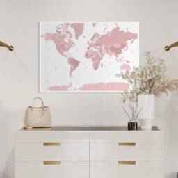 Pink & White Minimalist Travelling Map Of The World Print Wall Art Home Decor Poster - thumbnail 3