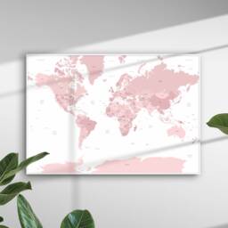 Pink & White Minimalist Travelling Map Of The World Print Wall Art Home Decor Poster - thumbnail 1