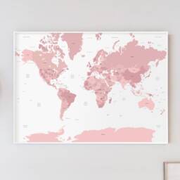 Pink & White Minimalist Travelling Map Of The World Print Wall Art Home Decor Poster - thumbnail 2