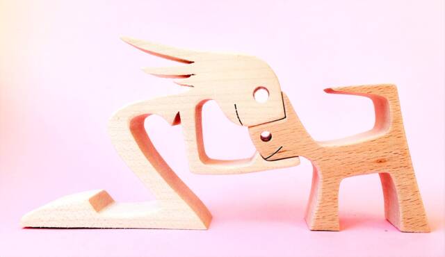 A Woman & A Cat, Version 3 Original Wood Sculpture 2.5D