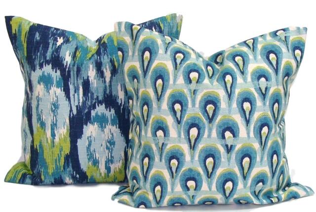 Blue Green Throw Pillow Covers Set Of 2, 20x20 Cotton Linen Covers - image 1
