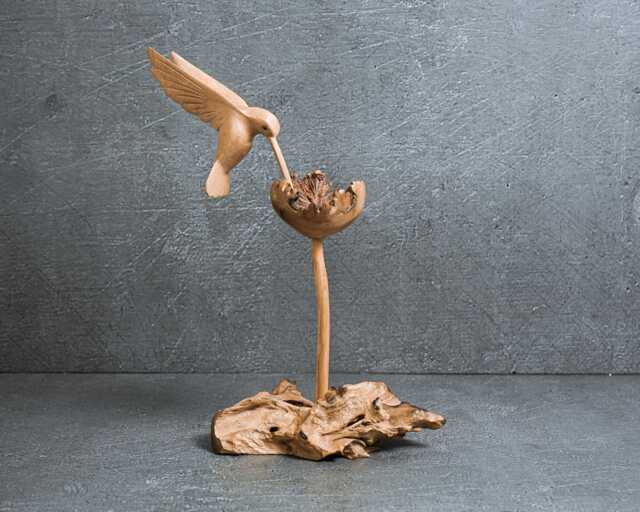 Handmade Wood Hummingbird Sculpture Unique Tabletop Deco 9.5 - image 1