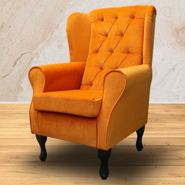 Luxe Orange Velvet Wingback Chair - Bold Fireside Armchair Handmade in Britain - image 1