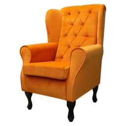 Luxe Orange Velvet Wingback Chair - Bold Fireside Armchair Handmade in Britain - thumbnail 3