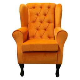 Luxe Orange Velvet Wingback Chair - Bold Fireside Armchair Handmade in Britain - thumbnail 2