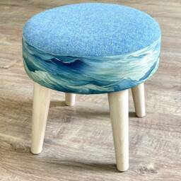 Linen Stormy Sea Footstool With Light Blue Harris Tweed - thumbnail 2