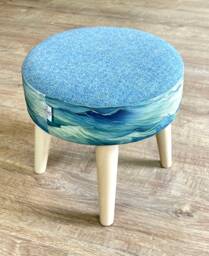 Linen Stormy Sea Footstool With Light Blue Harris Tweed - thumbnail 1