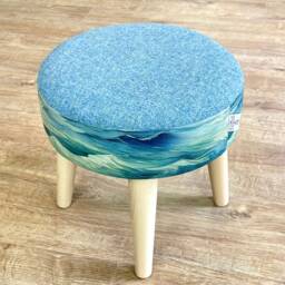 Linen Stormy Sea Footstool With Light Blue Harris Tweed - thumbnail 3