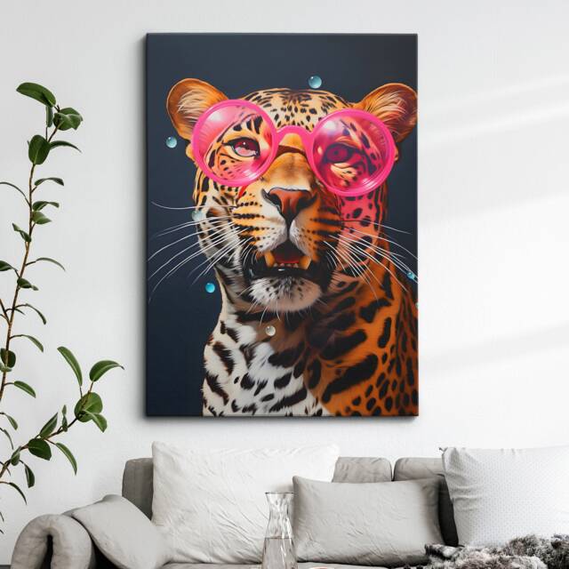 Leopard Wearing Pink Glasses Painting Framed Poster Print & Canvas Wall Decor Art Bedroom Home Interior Funny Animal Lover Gift - image 1