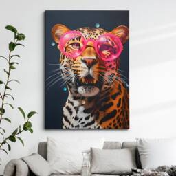 Leopard Wearing Pink Glasses Painting Framed Poster Print & Canvas Wall Decor Art Bedroom Home Interior Funny Animal Lover Gift