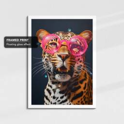 Leopard Wearing Pink Glasses Painting Framed Poster Print & Canvas Wall Decor Art Bedroom Home Interior Funny Animal Lover Gift - thumbnail 3
