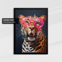 Leopard Wearing Pink Glasses Painting Framed Poster Print & Canvas Wall Decor Art Bedroom Home Interior Funny Animal Lover Gift - thumbnail 2