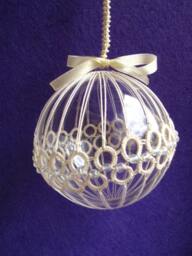 Christmas Ball Tatting Lace Ornament White-Off Ecru Cream Thread Tatted - thumbnail 2