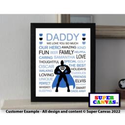 Dad Superhero Word Art Personalised Handmade Daddy Grandad Husband Typography Picture Framed A3 Print Birthday Fathers Day Gift For Him - thumbnail 1