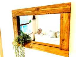 English Oak Waxed Country Style Mirror - Rustic Farmhouse Wall D??cor - thumbnail 1