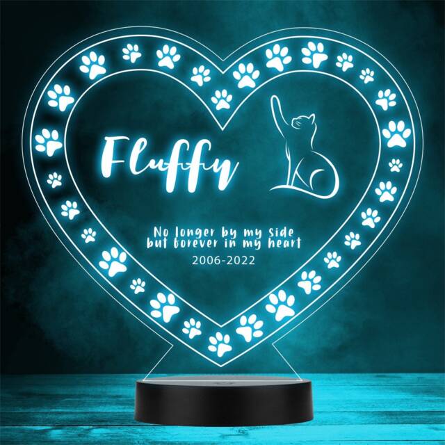 Pet Loss Cat Forever Paw Print Memorial Personalised Gift Colour Night Light - image 1