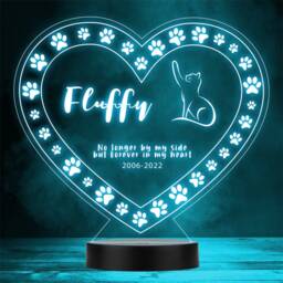 Pet Loss Cat Forever Paw Print Memorial Personalised Gift Colour Night Light - thumbnail 1