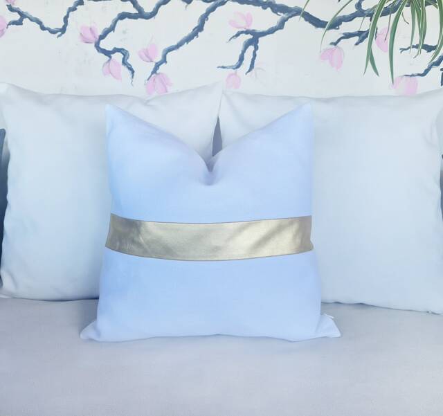 Gold Faux Leather Color Block Pillow Cover - Modern Home Decor - image 1