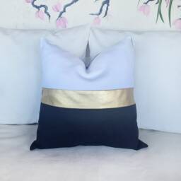 Gold Faux Leather Color Block Pillow Cover - Modern Home Decor - thumbnail 4