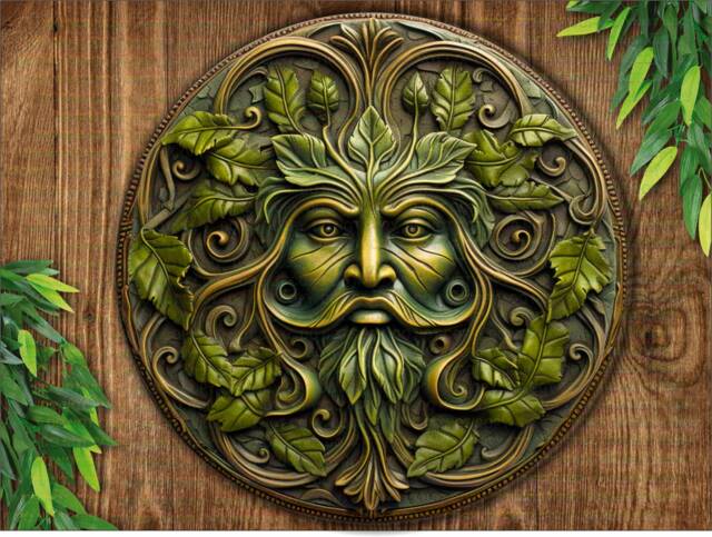 Green Man Flat Metal Sign, Nature Lover's Wall Art D??cor, Garden Guardian, Bronze Garden Sign, Flat Sign, Gargoyle Sign - image 1