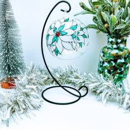 Hand Painted Poinsettia Glass Candle Holder Christmas Shelf Decor - thumbnail 2