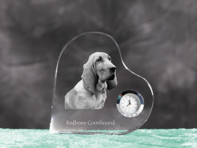 Redbone Coonhound - Crystal Clock in The Shape Of A Heart With Image Pure-Bred Dog - image 1