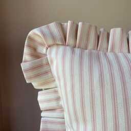 Pink Ticking Stripe Cushion Cover With Ruffled Edge, Handmade Decorative Throw Pillow 50cm, Farmhouse Decor - thumbnail 4