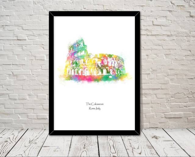 Italy Colosseum Landmarks Watercolour Illustration Print World Attractions Famous Landmark Decor Travel Poster Historical Sites