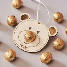 Personalized Bear Christmas Ornament - Chocolate Noses, Wooden Decoration - thumbnail 3