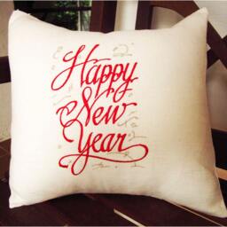 Embroidered Throw Accent Pillow Cover 100% Linen - Happy New Year Holiday Decor Gift Winter Home - thumbnail 3