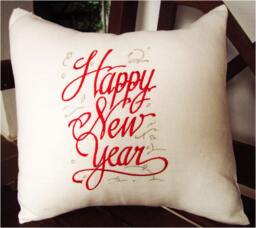 Embroidered Throw Accent Pillow Cover 100% Linen - Happy New Year Holiday Decor Gift Winter Home - thumbnail 1