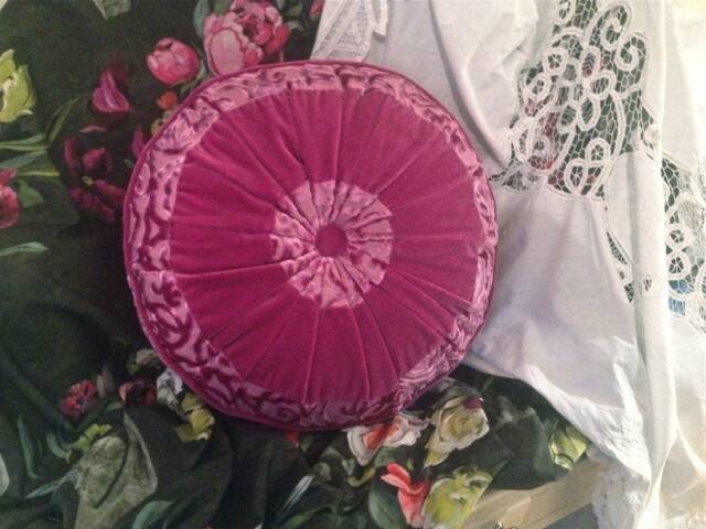 Fuschia Velvet Round Pillow Rochester Designers Guild Cushion - 20 - image 1