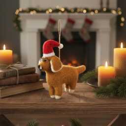 Saint Nicholas Dog Christmas Ornament Handmade Needle Felted Decoration - thumbnail 2