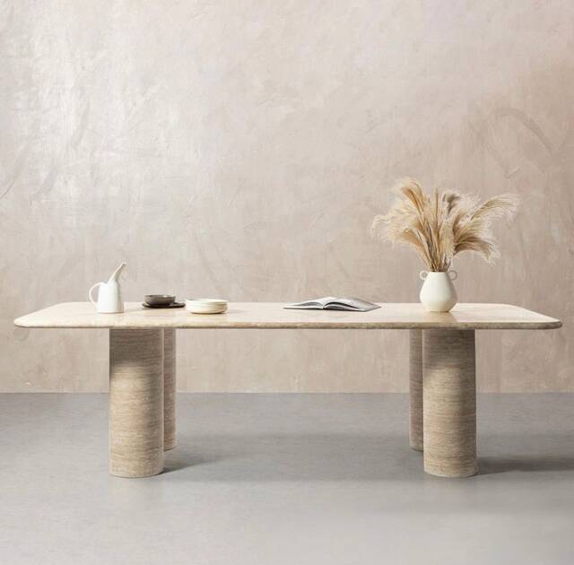 Dining Table Travertine, Rectangular Large Marble Dining Table Seats 4 Up To 10, Natural Stone Beige Travertine - image 1