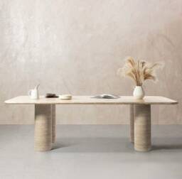 Dining Table Travertine, Rectangular Large Marble Dining Table Seats 4 Up To 10, Natural Stone Beige Travertine - thumbnail 1