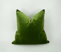 Moss Green Velvet Pillow, Heavy Cotton Cushion, Luxe Home Decor - thumbnail 1