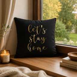 Let's Stay Home Throw Pillow, Farmhouse Cushion, Cozy Living Room Decor, Handmade Cotton Housewarming Gift, Sofa Cushion - thumbnail 2