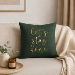 Let's Stay Home Throw Pillow, Farmhouse Cushion, Cozy Living Room Decor, Handmade Cotton Housewarming Gift, Sofa Cushion - thumbnail 1